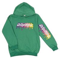 Zelená mikina s nápisem a kapucí 