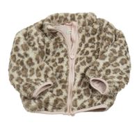 Béžovo-hnědá chlupatá podšitá propínací mikina s leopardím vzorem F&F