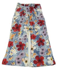 Modré květované plátěné široké kalhoty X-Mail