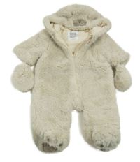 Béžová chlupatá zateplená kombinéza s kapucí + rukavice F&F