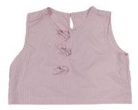 Růžovo-bílý pruhovaný crop top s mašlemi 