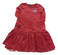 Rubínové plyšové šaty s flitry 