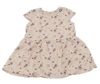 Světlerůžové bavlněné šaty s kočkami a nápisy 