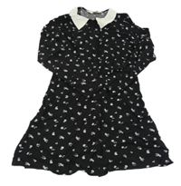 Černo-bílé květované šaty s límečkem H&M