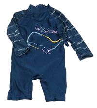 Tmavomodro-pruhovaný UV overal s velrybou Primark