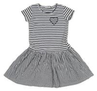 Bílo-tmavomodré pruhované bavlněné šaty se srdíčkem