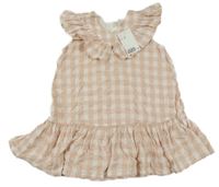 Nové - Světlerůžovo-bílé kostkované šaty s volánem H&M