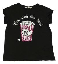 Černé tričko s popcornem H&M