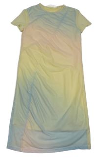 Žluto-světlemodro-světlerůžové batikované tylové šaty H&M