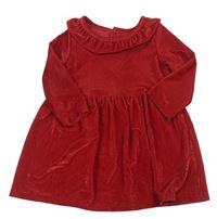 Červené žebrované sametové šaty s volánem Matalan
