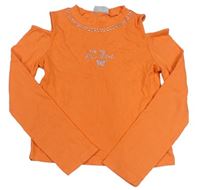 Oranžové žebrované crop triko s kamínky a volnými rameny Matalan