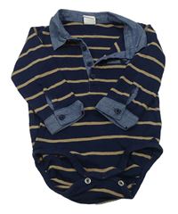 Tmavomodro-béžové pruhované polo body H&M