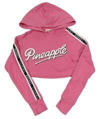 Růžová crop mikina s logem a kapucí Pineapple