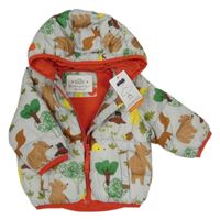 Nové - šedo-červená šusťáková prošívaná zimní bunda s kapucí M&S