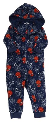 Tmavomodrá chlupatá kombinéza se Spider-manem a kapucí M&S