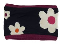 Tmavomodro-růžová pletená čelenka s květy Catimini