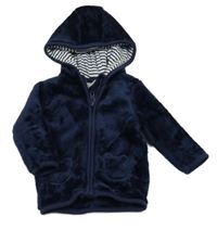 Tmavomodrá plyšová propínací mikina s medvídky a kapucí Topomini 