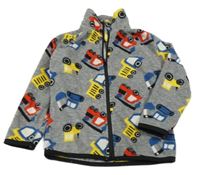 Šedá sametová propínací mikina s auty 