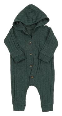 Tmavozelená žebrovaná pletená kombinéza s kapucí George 