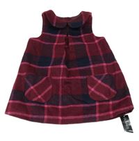 Nové - Červeno-růžovo-tmavomodré kostkované vlněné šaty Dunnes