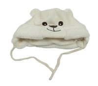 Smetanová plyšová podšitá čepice s medvídkem 