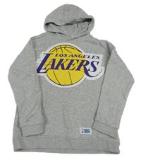 Šedá melírovaná mikina s potiskem NBA a kapucí 