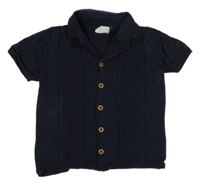 Tmavomodré pletené propínací svetrové tričko s límečkem F&F