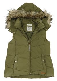 Khaki šusťáková prošívaná zateplená vesta s odepínací kapucí H&M