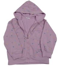 Lila propínací mikina se srdíčky a kapucí M&S