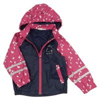 Tmavomodro-růžová nepromokavá jarní bunda s kočkou a odepínací kapucí Kids