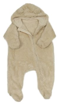 Béžová chlupatá kombinéza s kapucí 