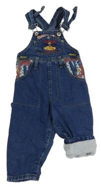 Tmavomodré podšité laclové rifle s nápisem 