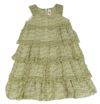 Bílo-zelené šifonové vrstvené květované šaty C&A