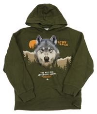 Khaki mikina s vlkem a kapucí C&A