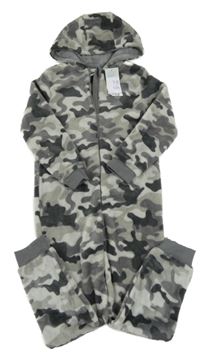 Nové - Šedá army chlupatá kombinéza s kapucí Primark