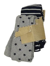 Nové - 2x Tmavomodré pruhované + šedé hvězdičkované punčocháče M&S