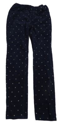 Tmavomodré manšestrové tregíny se srdíčky H&M