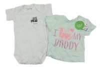 Nové - 2set - Bílé body + světlemodré tričko s nápisem 