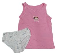 2set - Růžová košilka se zajíčkem + bílá kalhotky s koníky