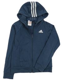 Tmavomodrá propínací mikina s logem a kapucí Adidas