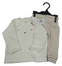Nové - 2set - Bílá vzorovaná mikina s medvídkem + pruhované tepláky F&F