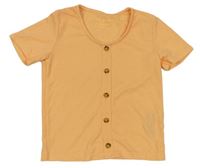 Světleoranžové žebrované crop tričko s knoflíky PRIMARK