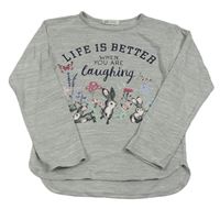 Světlešedé melírované úpletové mikinotriko s nápisy a motýlky a zajíčky H&M