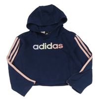 Tmavomodro-světlerůžová crop mikina s kapucí Adidas