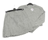 Nový - 2Set - Šedá melírovaná úpletová crop mikina + sukně PRIMARK