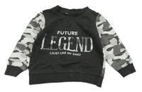 Tmavošedo-army mikina s nápisy 