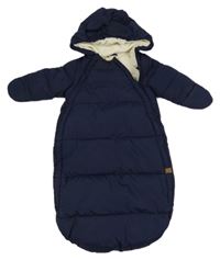 Tmavomodrý prošívaný šusťákový zimní fusak s kapucí s oušky H&M