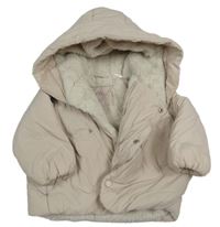 Pudrovobéžová šusťáková zimní bunda s kapucí ZARA