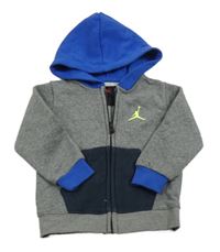 Šedo-safírová melírovaná propínací mikina s logem a kapucí Air Jordan