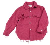 Malinová melírovaná vlněná košilová bunda ZARA